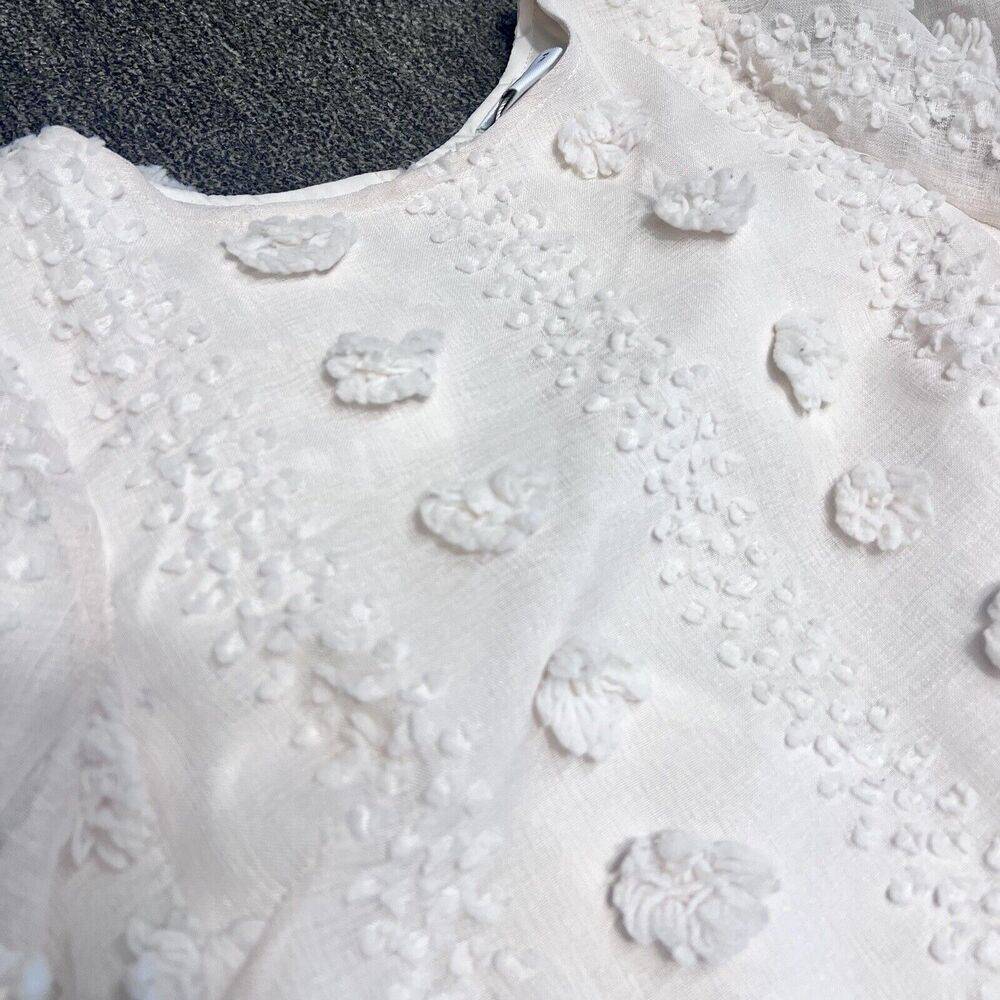 Selfie Leslie Maleny Mini Dress Womens Sz S Beige Pompom Embellished Fluted Hem